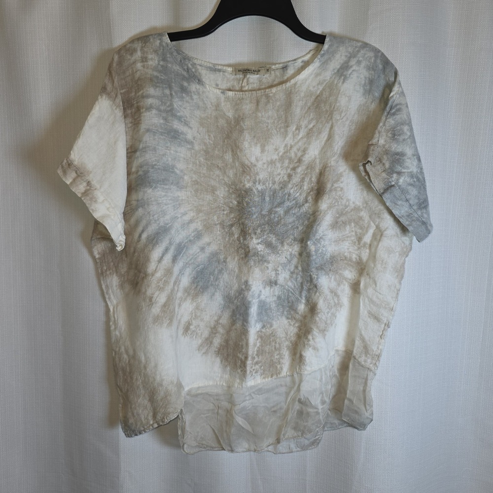 Valentina Naldi ITANY MADE  Blue Tie Dye  Linen Asymmetrical Hem Top M
